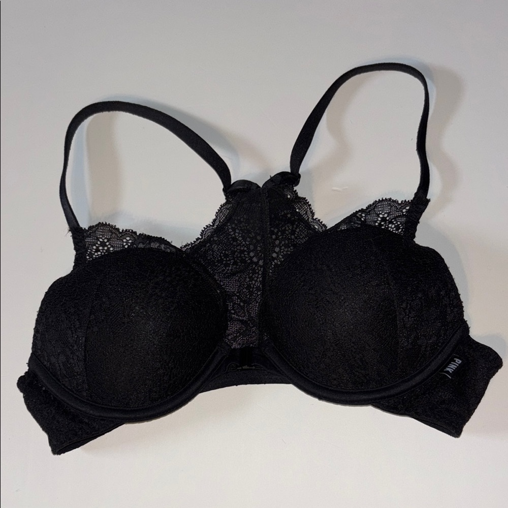 PINK Victoria's Secret Black Lace Trim Underwire Bra